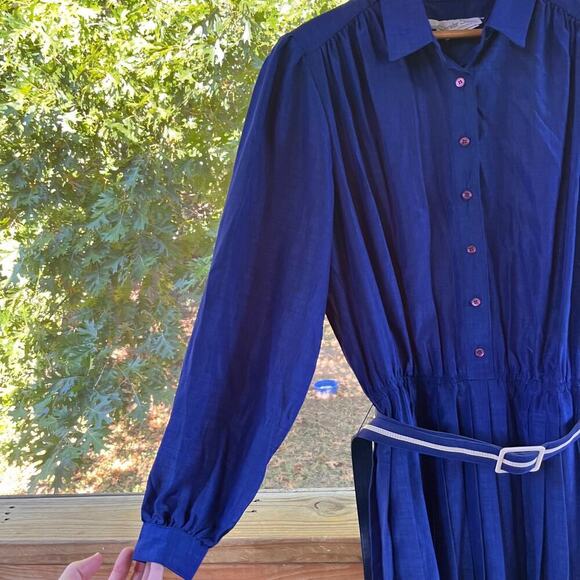 Schrader Sport Custom Casuals 80's Era Women's Vintage Blue Pleated Dress Size M - Picture 5 of 10